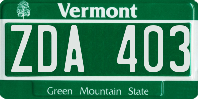 VT license plate ZDA403