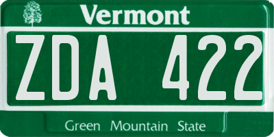 VT license plate ZDA422