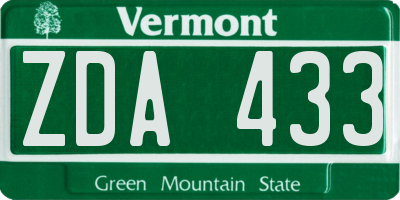 VT license plate ZDA433