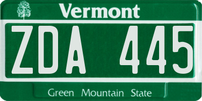 VT license plate ZDA445
