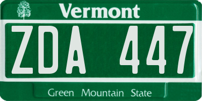 VT license plate ZDA447