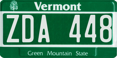VT license plate ZDA448