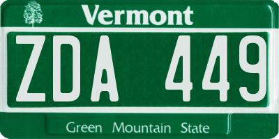 VT license plate ZDA449