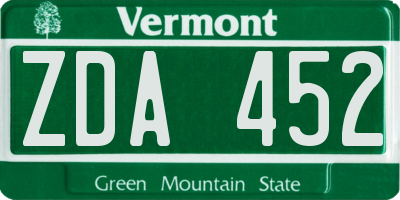 VT license plate ZDA452