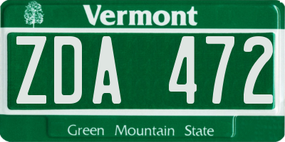 VT license plate ZDA472