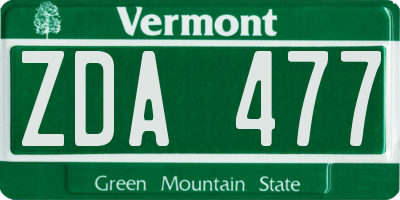 VT license plate ZDA477