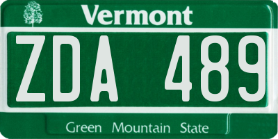 VT license plate ZDA489