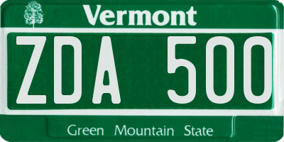VT license plate ZDA500
