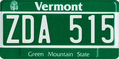 VT license plate ZDA515