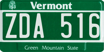 VT license plate ZDA516