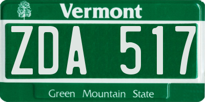 VT license plate ZDA517