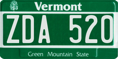 VT license plate ZDA520