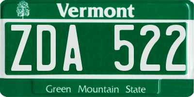 VT license plate ZDA522