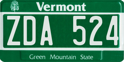 VT license plate ZDA524