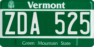 VT license plate ZDA525