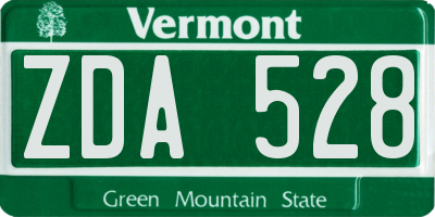 VT license plate ZDA528
