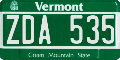 VT license plate ZDA535