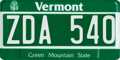 VT license plate ZDA540
