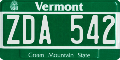 VT license plate ZDA542