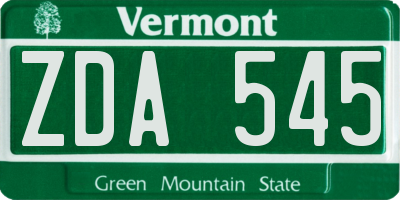 VT license plate ZDA545