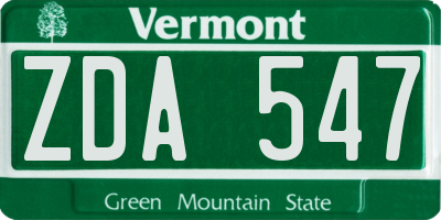 VT license plate ZDA547