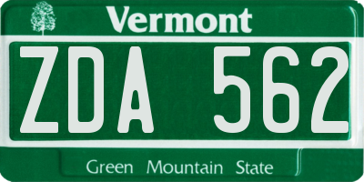 VT license plate ZDA562