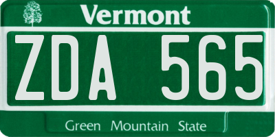 VT license plate ZDA565