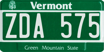 VT license plate ZDA575