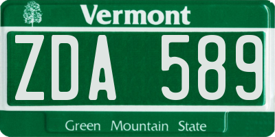 VT license plate ZDA589