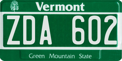 VT license plate ZDA602