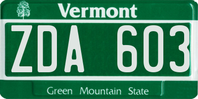 VT license plate ZDA603