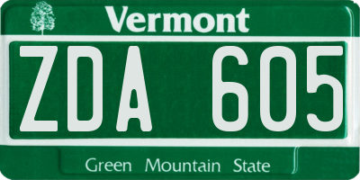 VT license plate ZDA605