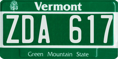 VT license plate ZDA617