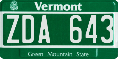 VT license plate ZDA643