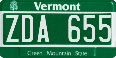 VT license plate ZDA655