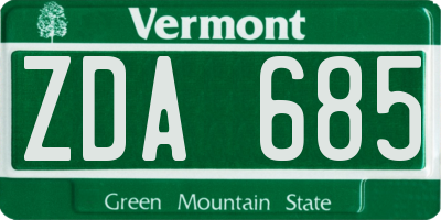 VT license plate ZDA685