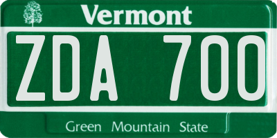 VT license plate ZDA700