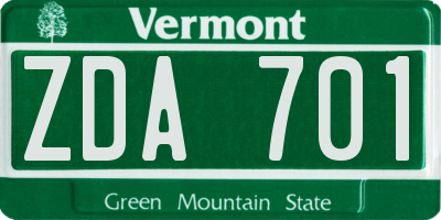 VT license plate ZDA701
