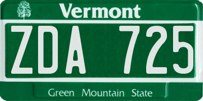 VT license plate ZDA725