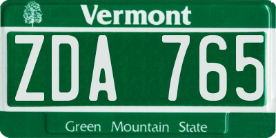 VT license plate ZDA765