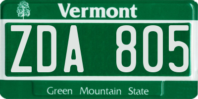 VT license plate ZDA805