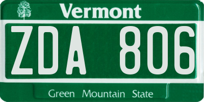 VT license plate ZDA806