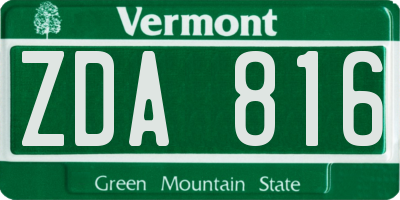 VT license plate ZDA816