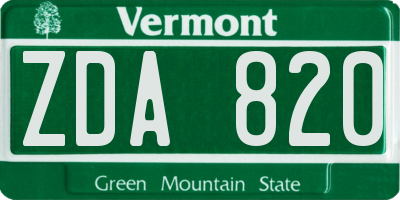 VT license plate ZDA820