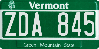 VT license plate ZDA845