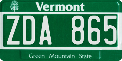 VT license plate ZDA865
