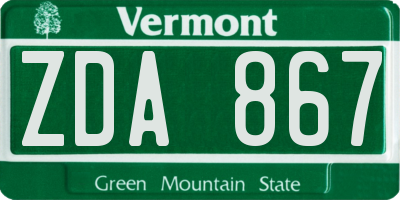 VT license plate ZDA867