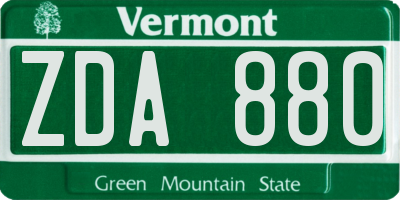 VT license plate ZDA880