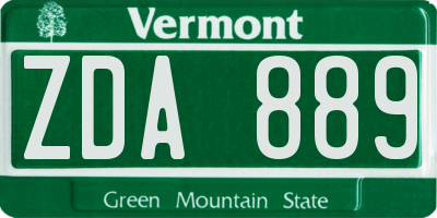 VT license plate ZDA889
