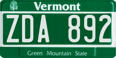 VT license plate ZDA892